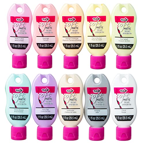 Tulip Soft Fabric Paint, Permanent Fabric Paint for Clothes, Pastel Colors, 10 Pack of 1 fl oz bottles, Matte Finish Stays Flexible after Washing - color: Pastels
