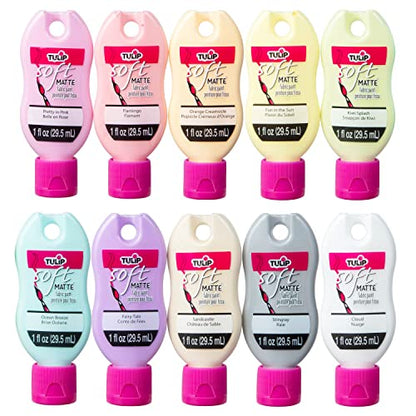 Tulip Soft Fabric Paint, Permanent Fabric Paint for Clothes, Pastel Colors, 10 Pack of 1 fl oz bottles, Matte Finish Stays Flexible after Washing - color: Pastels