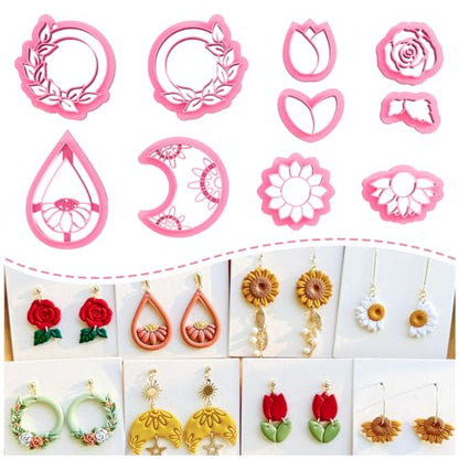 Keoker Flower Clay Cutter- Spring Polymer Clay Cutters, Polymer Clay Flower Cutters, 10 Shapes Floral Clay Earrings Cutters, Boho Clay Cutters for Polymer Clay Jewelry (A)