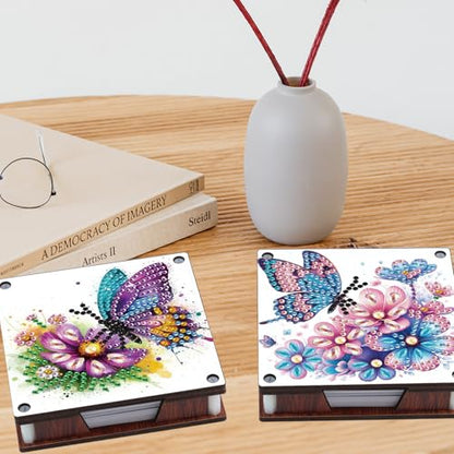 JISHSHAY 2 PCS Diamond Art Note Box Flower Diamond Painting Note Pad Holder Butterfly Gem Painting Gem Art Memo Boxes Mosaic Kits for Adults Embroidery Kit Memo Pad Holder,Contains 120 Sheets of Paper - color: Flower 3