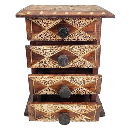 Hand-Carved Wooden Keepsake Box Collection – Decorative Rustic Storage Box, Jewelry Box, Trinket Organizer, Handmade Artisan Wood Home Décor (Drawers) - size: Drawers