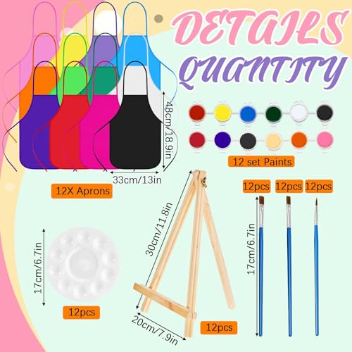 Ireer 12 Set Paint Party Set 8 x 10 Sip and Paint Kit Include 12 Printed Pre Drawn Canvas Panel, Wooden Easels, Palettes, Pots, Apron 36 Brushes for Adult Art DIY Party(Princess) - style: Princess
