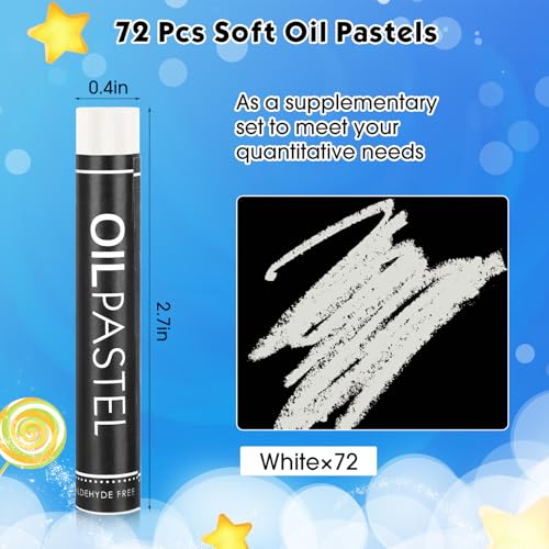 Nezyo 72 Pieces White Oil Pastels Bulk for Artists Soft Oil Crayons Single Color Hexagonal Creamy Pastel Refill Set for Teachers Beginners Artists Painting Drawing Relaxing Blending - color: White