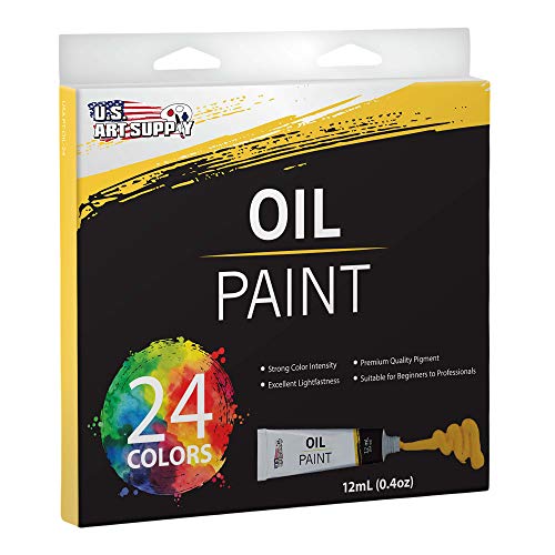 U.S. Art Supply Professional Oil Paint Set - 24 Vibrant Colors in 12ml Tubes for Canvas, Wood & Art Surfaces - Oil Based Paint for Artists, Adults & Students - style: 24-Color