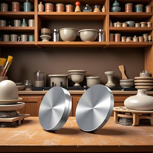 2Pcs Silver 30mm Ceramic Clay Pottery Wheel Throwing Trimming Spinner Trim Stabilizer Metal Rotary Disc Wheel, Mini Pottery Wheel Trimmer Tool, Polymer Clay Tools, Ceramic and Pottery Tools