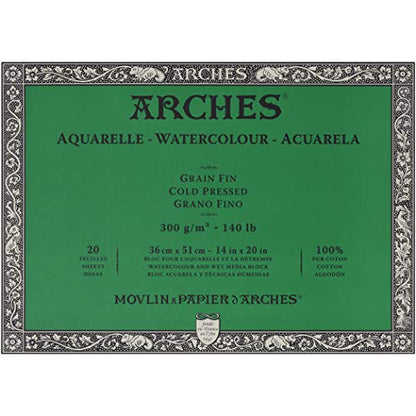 Arches Watercolor Paper Block - Cold Press 140lb - 14x20 - with 4-Pack Upsyde Angle Lifts