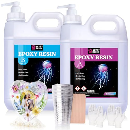 LET'S RESIN Resin Epoxy Kit, 1.5 Gallon Crystal Clear Epoxy | Bubble Free, Art Supplies with Measuring Cups,Stir Stick,Gloves,Resin and Hardener for Mold Casting,Jewelry,Craft - size: 1.5gallon
