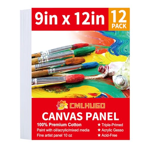 12 Pack Canvases for Painting 9 x 12 inch Supplies,Blank Boards Kids-Gesso Primed Acid-Free 100% Cotton Canvas Panels for Acrylics Oil Watercolor,Art Supplies - size: 9x12-12