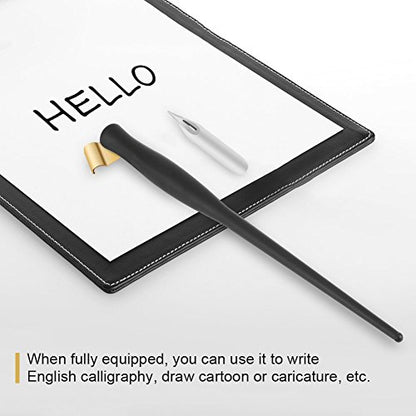 Oblique Pen Nib Holder English Calligraphy Dip Pen Point Holder 2-in-1 Script Handed Dip Pen Oblique Pen Holder Antique Fountain Dip Pen, Black