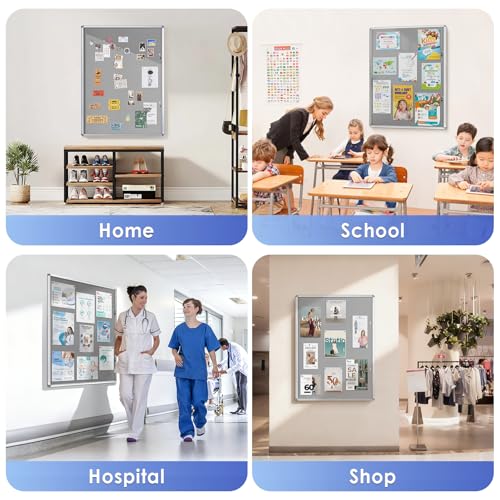 SWANCROWN 38x38 in Enclosed Bulletin Board, Wall Display Case Message Board | Tamperproof, Shatterproof, 2 Locks, Smooth Grey Felt, Silver Aluminum Frame, Display Case for Office, School, Business - color: Sliver-g, size: 48x36 in