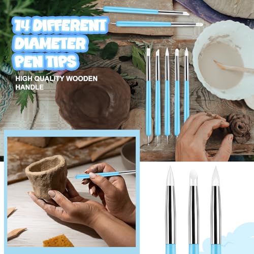 Ashmacdo 18 Pcs Silicone Clay Sculpting Tool,Ball Stylus Clay Tools,Modeling Dotting Tool for Pottery Craft,Rock, Nail, Blending, Drawing (Blue) - color: Blue