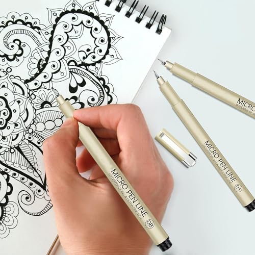 Micro Fineliner Drawing Art Pens 12pcs Pigment Fine Point Archival Black Ink Pen for Writing, Illustration,Zentangle,Calligraphy,Technical,Sketching or Journaling-Point Size 0.2mm - 3mm