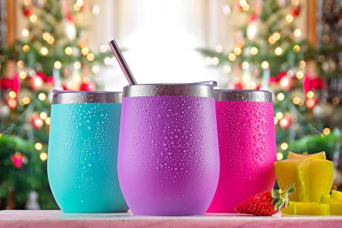 CHILLOUT LIFE 12 oz Stainless Steel Wine Tumbler with Lid - Double Wall Vacuum Insulated Wine Cup Glass Keeping Cold & Hot for Coffee, Champagne, Cocktails, Ice Cream - Powder Coated Aqua Blue - color: Aqua Blue, style: 1 Pack