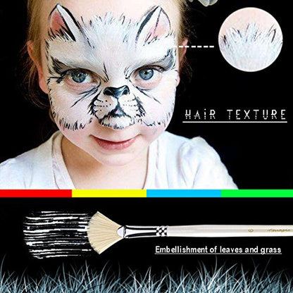Amagic Fan Brush Set - Hog Bristle Natural Hair - Artist Soft Anti-Shedding Paint Brushes for Acrylic Watercolor Oil Painting, Long Wood Handle with Case, Set of 6