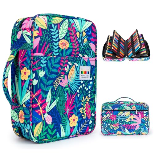 YOUSHARES 300 Slots Color Pencil Case - Pen Case Organizer with Handy Wrap & Zipper, Multilayer Holder for Prismacolor Colored Pencils & Gel Pen (Rainforest) - color: Rainforest