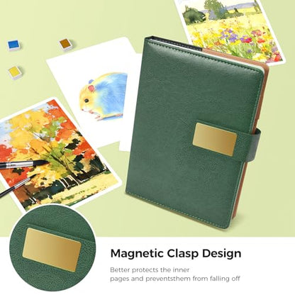 Watercolor Sketchbook,8.2 x 5.5 inch,20 Sheets Hot Press 100% Cotton 300 GSM 140lb,A5 Watercolor Paper for Art Painting, Drawing, Mixed Media - color: green