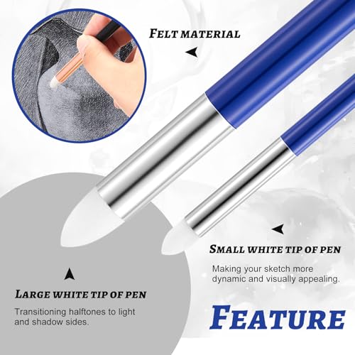 Kosiz 12 Pcs Blending Sponge Pen Double Headed Rub and Buff Washable Sketch Rubbing Sponge Brush Wipe Reusable Blending Stump Drawing Art Blenders for Artist Highlight Shadow Detail Tool (Blue) - color: Blue