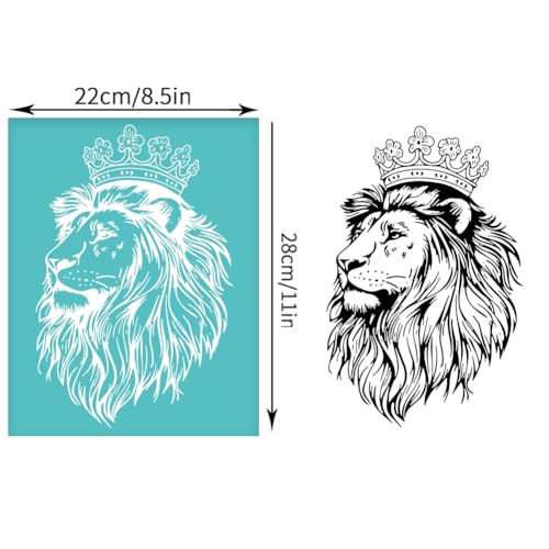 2 Pcs King Lion Silkscreen Stencil, Lion Crown Painting Stencils Templates Reusable Self-Adhesive Silk Screen Printing for Wall Border Wood Fabric Home Craft Decor - style: King Lion