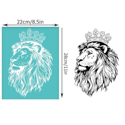 2 Pcs King Lion Silkscreen Stencil, Lion Crown Painting Stencils Templates Reusable Self-Adhesive Silk Screen Printing for Wall Border Wood Fabric Home Craft Decor - style: King Lion