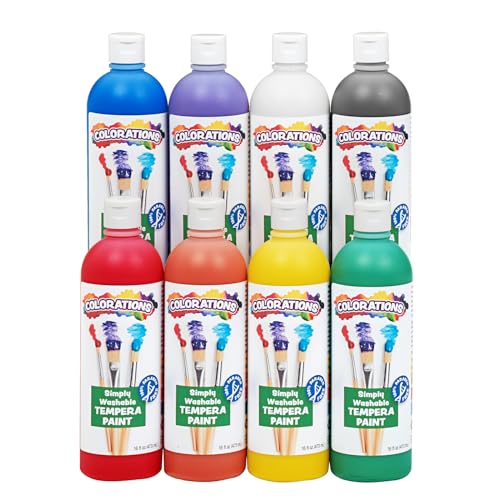 Colorations Paraben-Free Simply Washable Tempera Paint, Rainbow Plus 8 Pack, Matte Finish, Classroom Supplies, Vibrant Colors, Non-Toxic, Washes Off Easily, School, Craft, Art Supply Set, Each 16oz - color: Assorted, 8 Colors