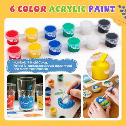 ESRICH 16 Set Mini Acrylic Paint Kit, 5in Mini Stretched Canvas with 7.5in Easel, Acrylic Paint Strips, Paint Palettes, Painting Brushes, Small Canvas and Easel Set for Kids Artists Beginner, Gift - size: 16 set 5 x 5 inches