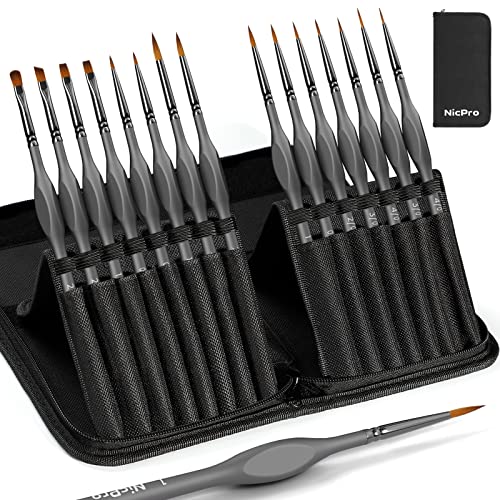 Nicpro 15 Pack Miniature Painting Set, Fine Detail Paint Brushes for Models, Acrylic Watercolor Oil, Ceramic, Shoe, Art Figure Paint by Number - Thin Artist Kit Nylon Holder - size: 15 PCS
