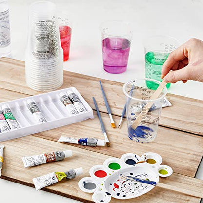 200 PACK Plastic Measuring Cups, 8 oz Disposable Mixing Cups with 100 Wooden Mixing Sticks, Can Be Used for Epoxy Resin, Liquid Measuring, Paint, Cooking and Baking
