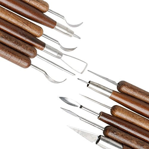 COMIART 6-Piece Dual-Ended Clay Sculpting Tools Set with Wooden Handle, for Polymer Clay, Ceramics, Pottery & Wax Modeling - 12 Shaping Heads Art Craft Kit for Beginners & Professionals