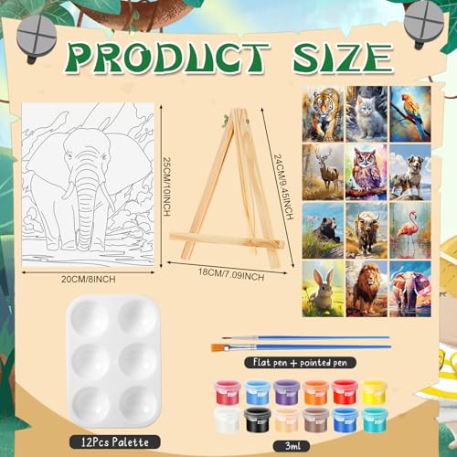 Zhanmai 72 Pcs 12 Sets Sip and Paint Kit Pre Drawn Canvas for Painting 8" x 10" Paint Party Canvas Painting Pre Printed Canvases for Party Favor DIY Virtual Adult's Date Night(Animals) - style: Animals