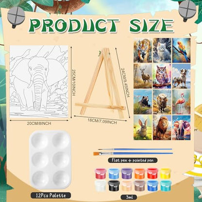 Zhanmai 72 Pcs 12 Sets Sip and Paint Kit Pre Drawn Canvas for Painting 8" x 10" Paint Party Canvas Painting Pre Printed Canvases for Party Favor DIY Virtual Adult's Date Night(Animals) - style: Animals