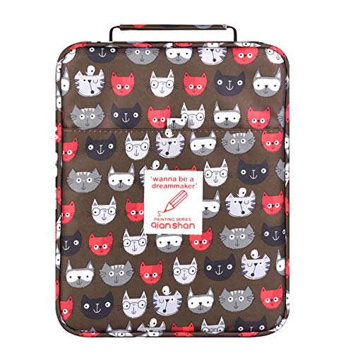 qianshan Pencil Case Holder Slot - Holds 260 Colored Pencils or 180 Gel Pens with Zipper Closure - Large Capacity Polyester Pen Organizer for Watercolor Pens or Markers - Perfect for Artist Brown cat - color: 260-brown cat