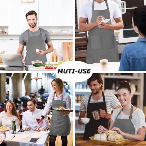 4 Packs Chef Apron, Waterproof Apron, Adjustable Aprons with 2 Pockets for Men Women, Professional Aprons for Kitchen Cooking Gardening Painting Baking Restaurant (Gray) - color: Gray