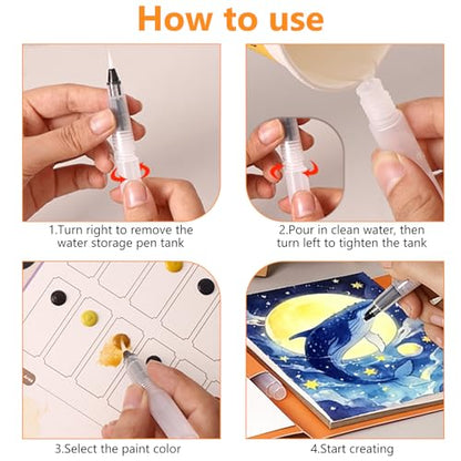 2-Pack Watercolor Painting Books for Adults & Beginners - All-in-One Creative Stress Relief Art Kit with 3-Fold Pad, 32 Pre-Printed Pages, 24 Colors & 2 Brushes (Animal + Starry Fairyland) - color: Animal + Starry Fairyland