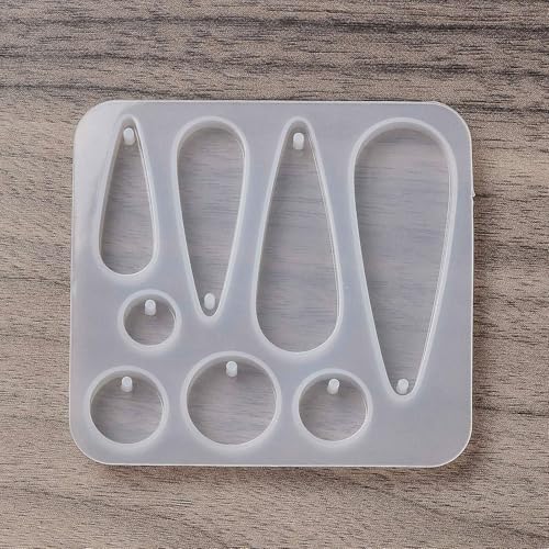 1PC Teardrop & Flat Round Pendant Silicone Molds Resin Epoxy Casting Molds for Earring Necklace Keychain Charms Pendants Jewelry Making DIY Gem Cabochon Craft Supplies White 69.5x75x6mm - color: White-12