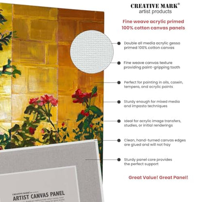 Creative Mark Cotton Canvas Panels 4x4" - 12 Pack - Professional Quality Fine Weave Acrylic Primed Artist Canvas Boards for Painting, Acrylics, Studios, & More - size: 4x4" - 12 Pack