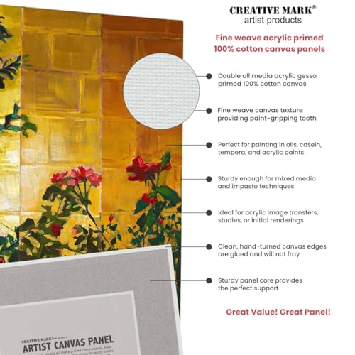 Creative Mark Cotton Canvas Panels 4x8" - 12 Pack - Professional Quality Fine Weave Acrylic Primed Artist Canvas Boards for Painting, Acrylics, Studios, & More - size: 4x8" - 12 Pack