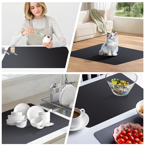 3Pack 30x40cm Silicone Placemats,1.1mm Thick Heat-Resistant Non-Skid Mats for Resin Casting &Table Protection, Food Grade-Black&Gray&Translucent - color: Black&gray&translucent, size: 15.7" x 11.8"