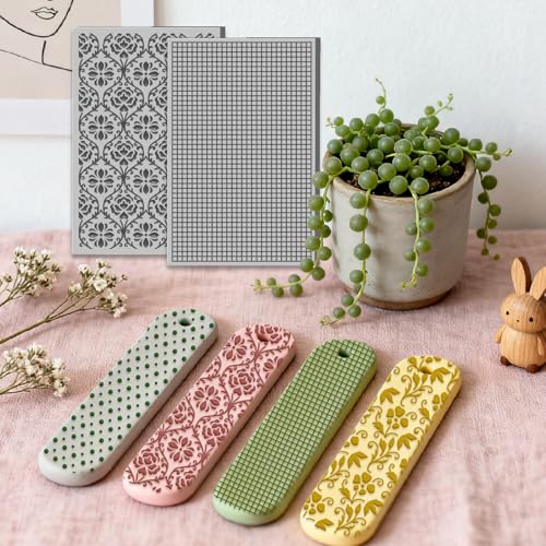 4 Sheets Simple Polka Dots Grids Pattern Polymer Clay Texture Sheet Vintage Flowers Patterns Rubber Clay Texture Mat for Polymer Clay Making Earrings Jewelry DIY Crafts 4 × 2.5 Inch - style: Polka Dots Grids