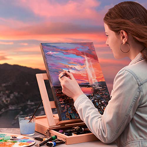Arteza Acrylic Art Set, Includes Tabletop Easel, 12 Acrylic Paint Tubes, Palette Paper, 10 Paintbrushes, Canvas Pads & Canvas Panels, Art Supplies for Beginners and Professional Artists - style: Art Set with Easel