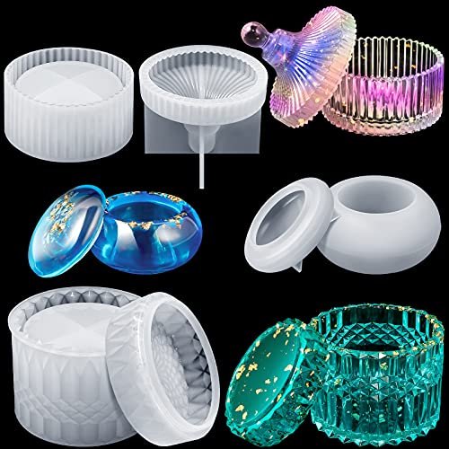Patelai 3 Set Silicone Jar Mould with Lids for Epoxy Resin Casting Resin Storage Box Mould Jewelry Box Silicone Mold 3D Vintage Jar Mold for DIY Crafts Candle Jewelry Trinket Container(Retro) - style: Retro