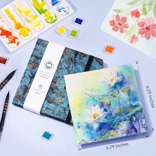 Lightwish Square Watercolor Journal,2 Pack Total 48 Sheets,100% Cotton,300gsm/140lb,Acid-Free, Cold Press Watecolor Sketchbook for Artists Adults Students,6.29 * 6.29 Inches(Blue Starry Sky) - color: Blue Starry Sky