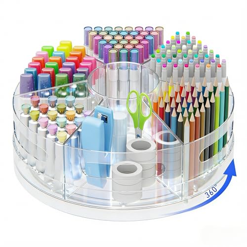 CraftGenes Rotating Organizer, Clear Acrylic Pen Holder and Pen Organizer for Desk, Art Supply Organizer and Marker Organizer, 7 Removable Compartments for Office Supplies, Classroom, Craft Room - size: 1 Pack