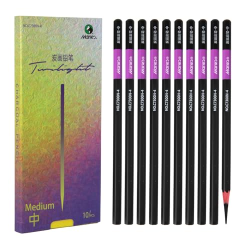 Marie's Charcoal Pencils for Drawing, 10 Pieces, Extra Hard Hard Medium Soft Extra Soft, Sketching Pencils for Artists, Smooth Charcoal Core for Layering, Blending and Detailed Artwork(Medium) - style: Medium (10pcs)