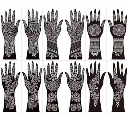 Henna Tattoo Stencil Kit, 12 Sheets Temporary Tattoo Templates for Hand,Large Indian Temporary Tattoo Stickers