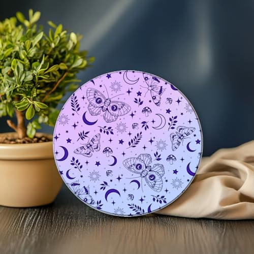 CHGCRAFT Moth Divination Pattern Polymer Clay Texture Sheet Moon Leaves and Stars Silicone Clay Texture Mat for Polymer Clay Making Earrings Jewelry DIY Crafts 5.5 × 5.5 in - style: Moth Divination