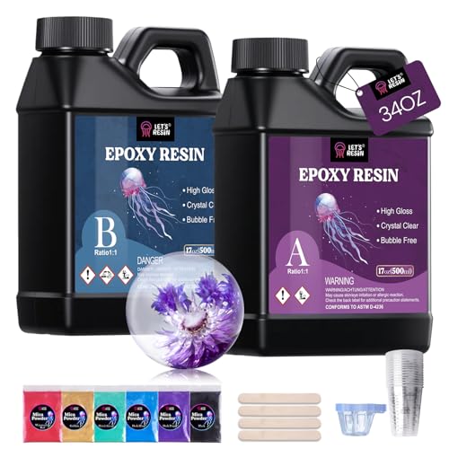LET'S RESIN 34oz Crystal Clear Epoxy Resin, Casting Resin for Crafts | 2 Part Resin and Hardener for Beginners, Bubble Free & Low Odor, Anti-Yellowing, Casting Molds, Jewelry, Art, Easy to Mix - size: 34oz