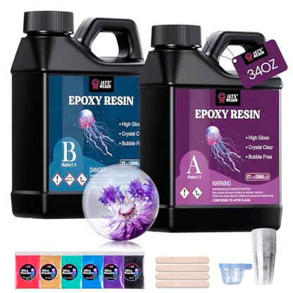 LET'S RESIN 34oz Crystal Clear Epoxy Resin, Casting Resin for Crafts | 2 Part Resin and Hardener for Beginners, Bubble Free & Low Odor, Anti-Yellowing, Casting Molds, Jewelry, Art, Easy to Mix - size: 34oz
