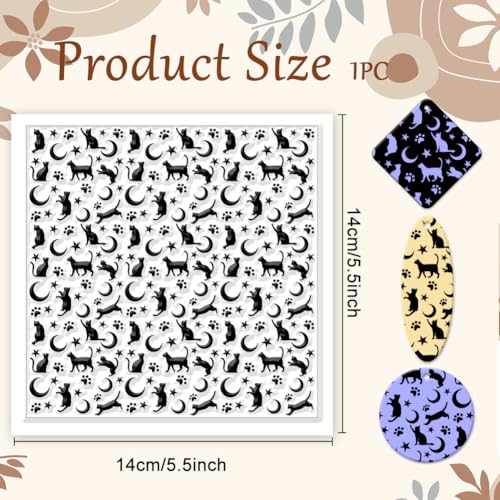 CHGCRAFT Cat Polymer Clay Texture Sheets Moon Stars Texture Stamp Sheets Silicone Texture Stamp Clay Texture Mat Texture Sheets for Polymer Clay Jewelry and Clay Earrings Tools - style: Cat