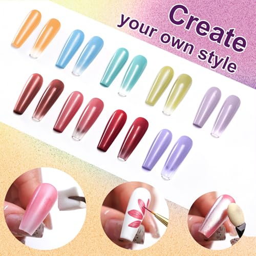 Gradient Painting Gel, 9 Colors Ombre Gel Nail Polish with Summer Blue Sponging for Pigment Pat Kit Aura Nails, French Manicure Soak of UV DIY Nail Art Beachside Candy - color: Beachside Candy set