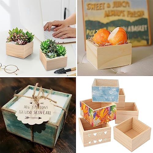 GNIEMCKIN 20 Pack 4 x 4 Inch Unfinished Small Square Wooden Box, Rustic Organizer Storage for DIY Crafts, Collectibles, Succulents, Desktop Drawer Decor - size: 20 Pack